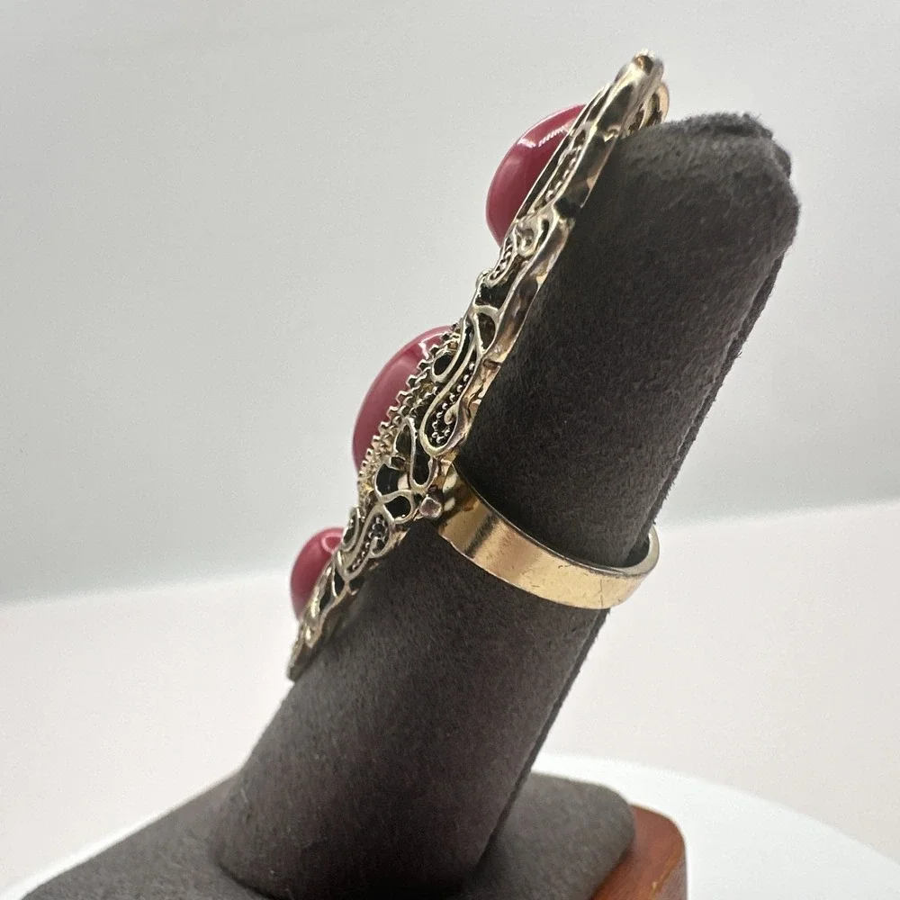 Vintage Y2K Gold Tone Filigree‎ Red Stone Ring Statement Women's Classic Jewelry